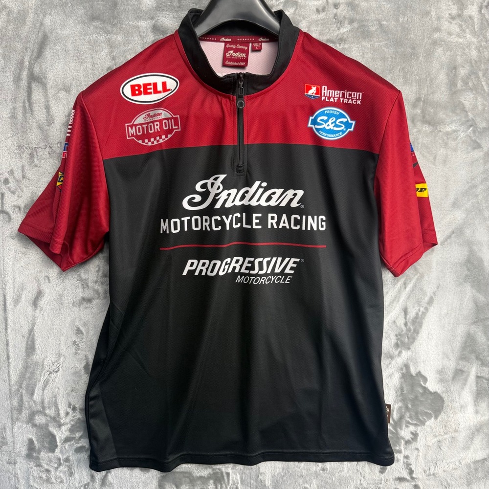 Indian Motorcycle Racing Jersey Mens Large Red Black Flat Track 1/4 Zip Tee